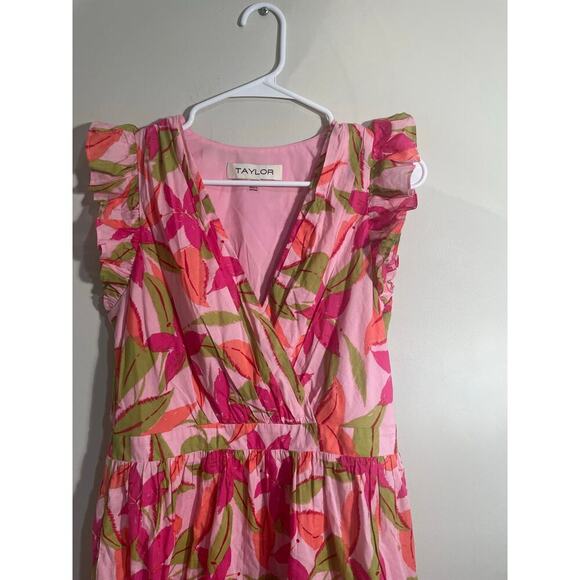 Taylor Pink Tropical Floral Print Ruffle Mini Dress - Picture 3 of 12